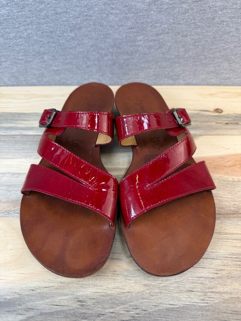 Paul Green Red Patent Leather Slip On Munchen Sandals Low Wedge Size EU 6 US 8.5